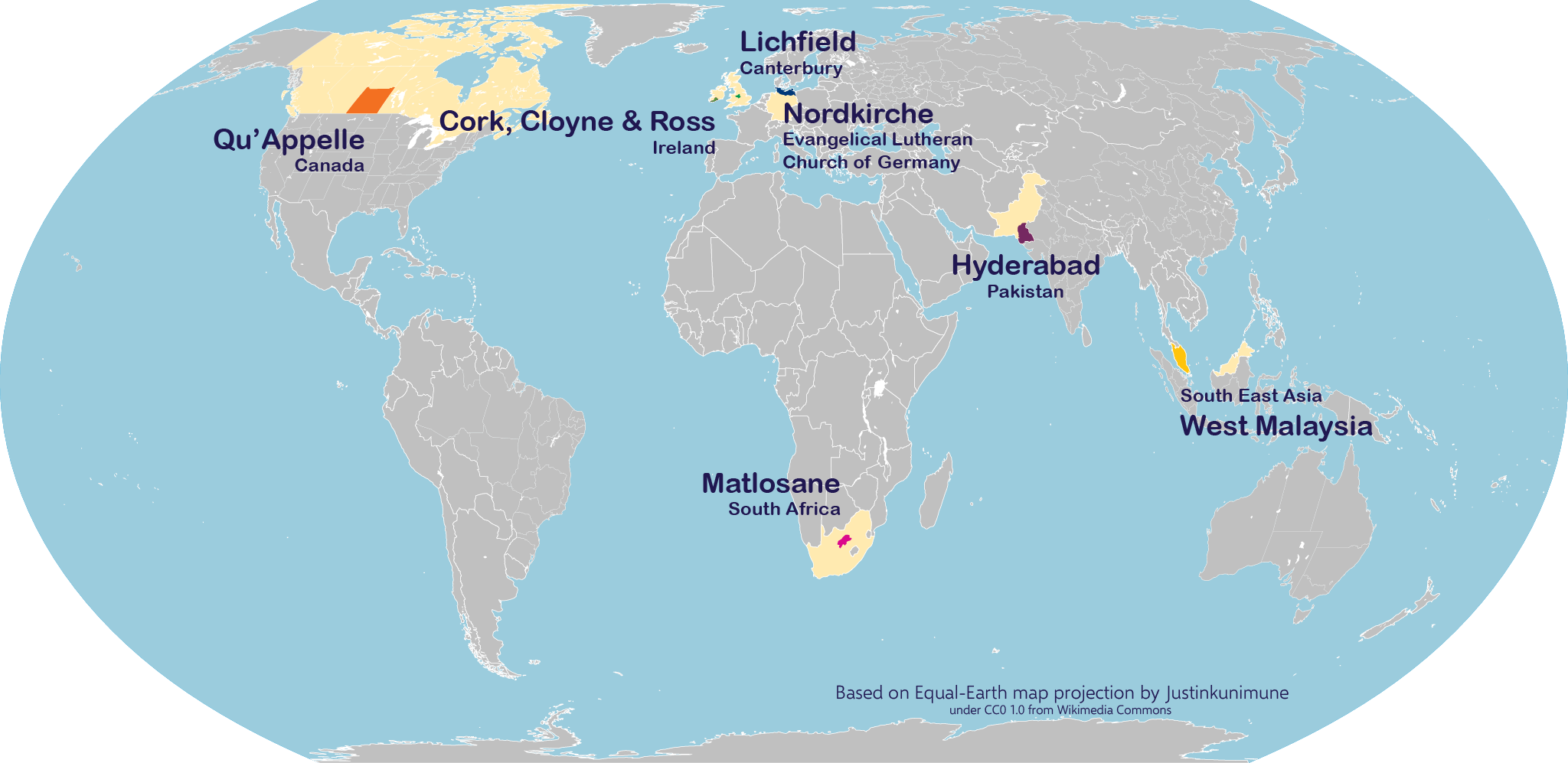 world map showing link dioceses