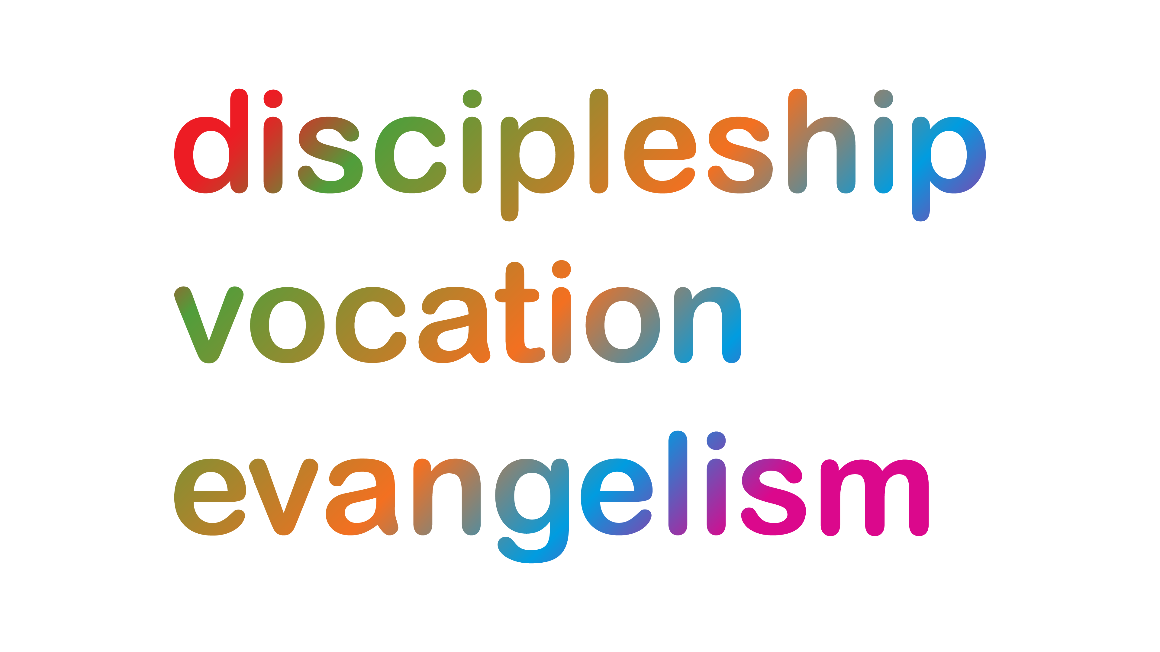 Discipleship - Vocation - Evangelism workmark in a spectrum of colours