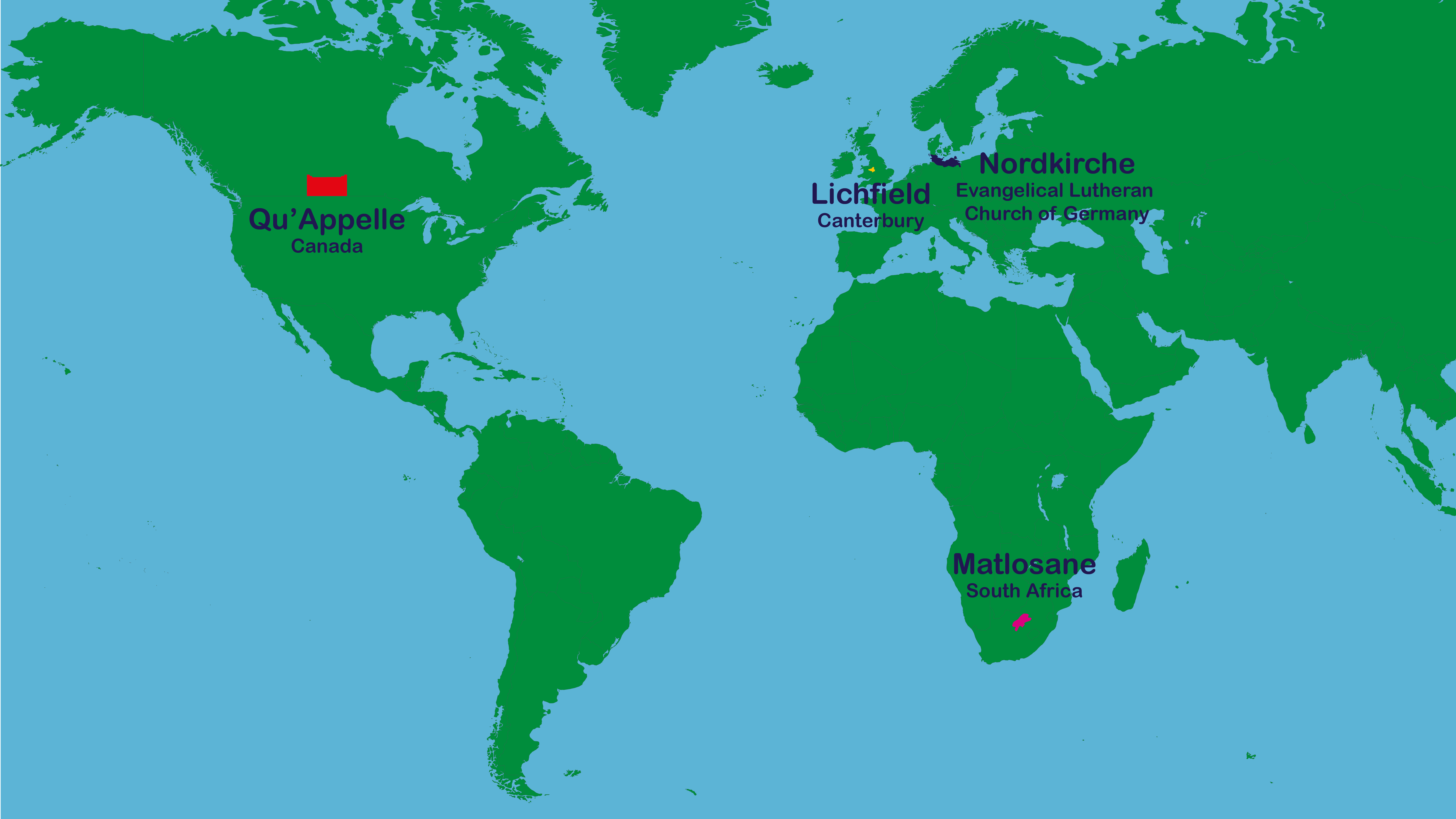 Map of the world showing the location of our Link Dioceses